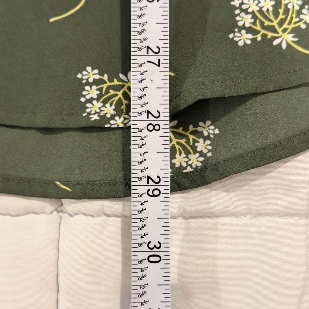 LOFT Blouse XL Green Floral Smocked Ruffle Neck Long Sleeve NEW - Picture 14 of 15